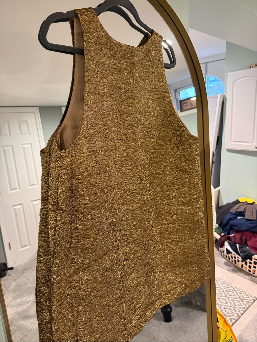H&M Edition. Gold Textured Mini Shift Dress. Size: Large. NWT. - Picture 2 of 5